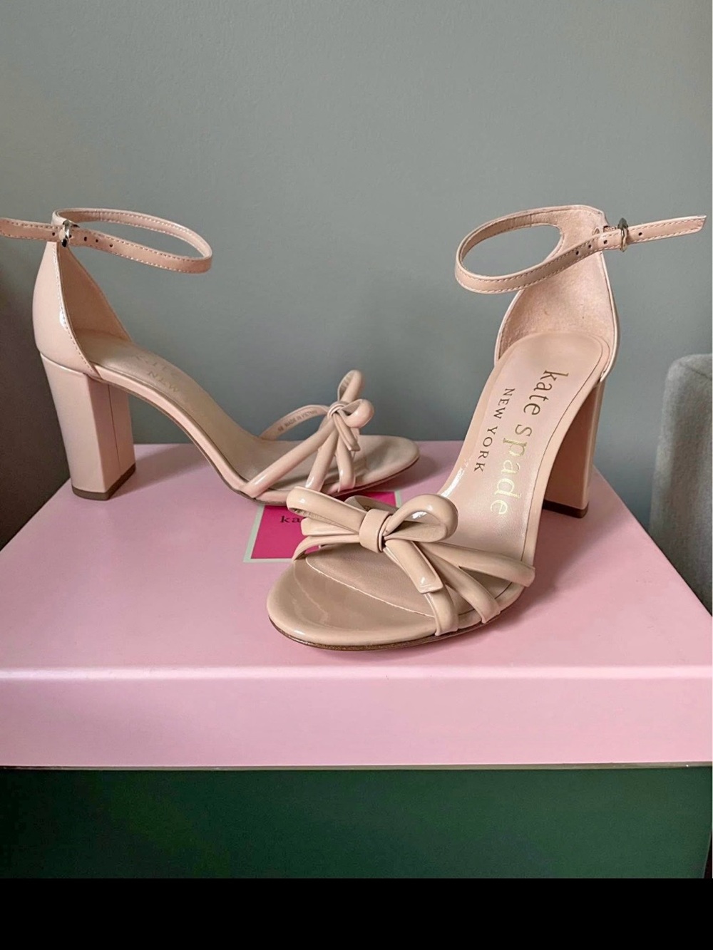 Kate Spade Flamenco Bow Ankle-Strap Block Heels Patent leather